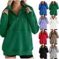 thumbnail image 1 of Fashion Half Zip Hoodie for Womens Pullover Plus Size Casual Loose Long-sleeved Solid Color Hooded Sweater With Pockets, 1 of 8