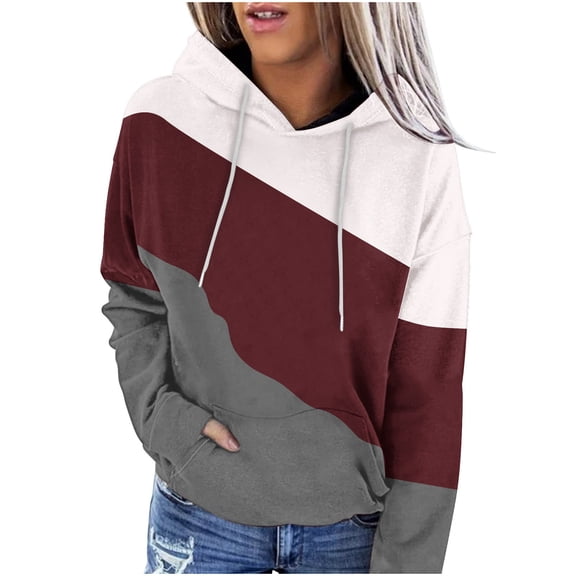 Oversize Pullover Hoodies for Women Trendy Fashion Casual Solid Color-Matching Long-Sleeved Pocket Hoodie