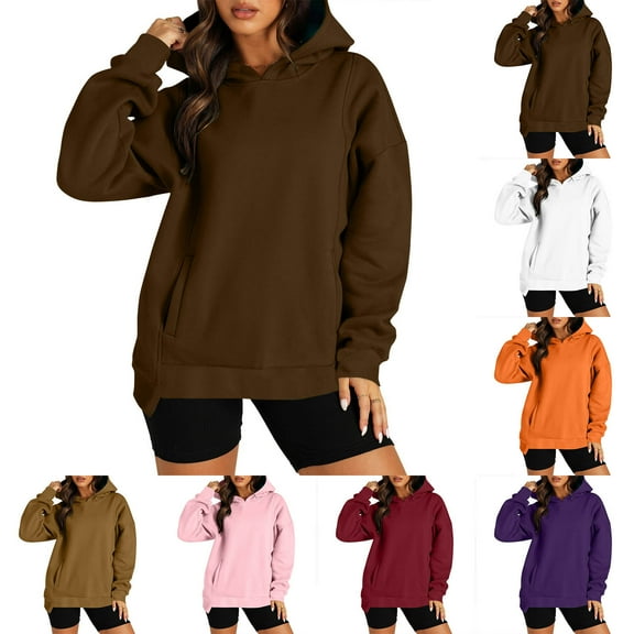 Oversize Pullover Hoodies for Women Trendy Fashion Sweatshirts Long Sleeve Crewneck Side Zipper Pullover 2024 Fall Trendy Clothes