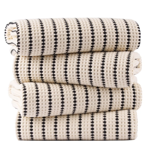 Oversize Quick Dry Lint Free Waffle Weave Bath Towel, Light Beige/Black, 60 x 30 In 4 Pack