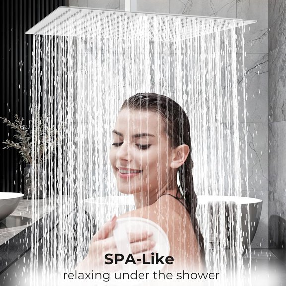 Oversize Rain Shower Head, Ultra Thin 16 Inch Square Stainless Steel Rainfall Shower Head with 360 °   Rotation, High Pressure Waterfall, Full Body Coverage, Brush Nickel