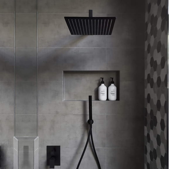 Oversize Rain Shower - High Flow Square Rainfall Showerhead - Waterfall Full Body Coverage - Ceiling or Wall Mount (16 Inch, Matte Black)