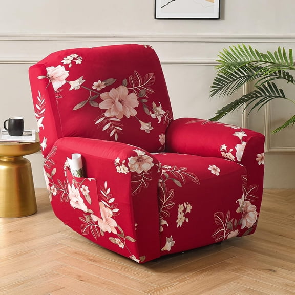 Oversize Recliner Chair Covers Printed 1 2 3 Seat Reclining Sofa Slipcovers Anti Slip Loveseat Sofa Cover Furniture Protector with Pocket-M||1 seat (4pcs)