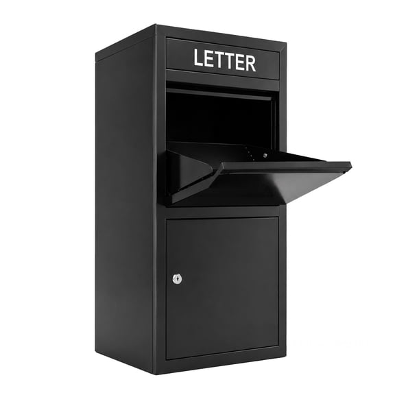Oversize Residential Delivery Box Black, Anti-Pry Galvanized Steel Lockable Outdoor Parcel Drop Box for Porch Rental Home Magazine & Shipment Drop Off
