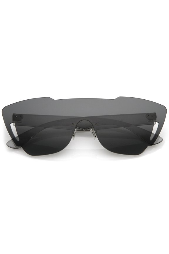 Oversize Rimless Cutout Thick Arms Tinted Mono Lens Shield Sunglasses 73mm (Smoke)
