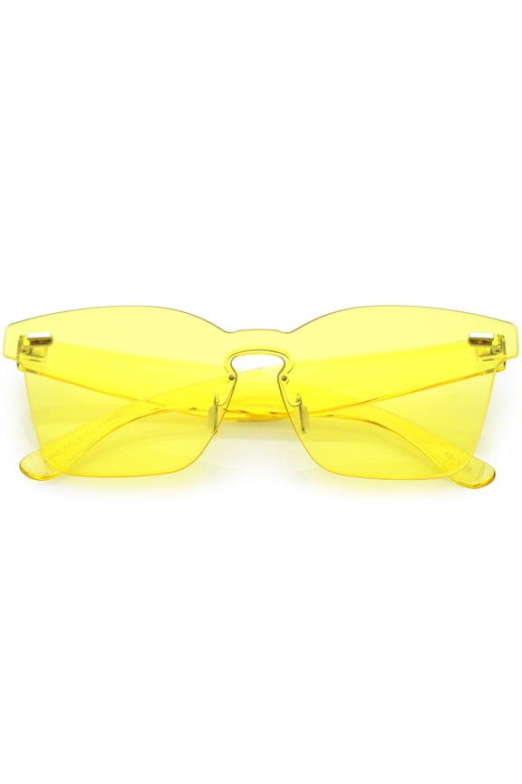 Oversize Rimless Horn Rimmed Sunglasses Keyhole Nose Bridge Mono Flat Lens 59mm (Yellow)