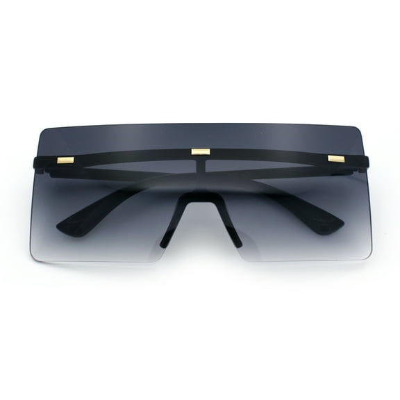 Oversize Rimless Shield Square Rectangle Large Sunglasses Black - Smoke
