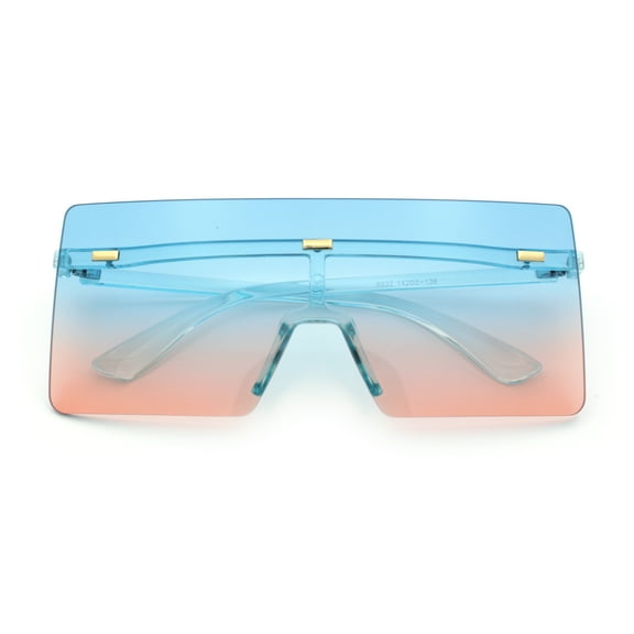Oversize Rimless Shield Square Rectangle Large Sunglasses Blue - Blue Pink
