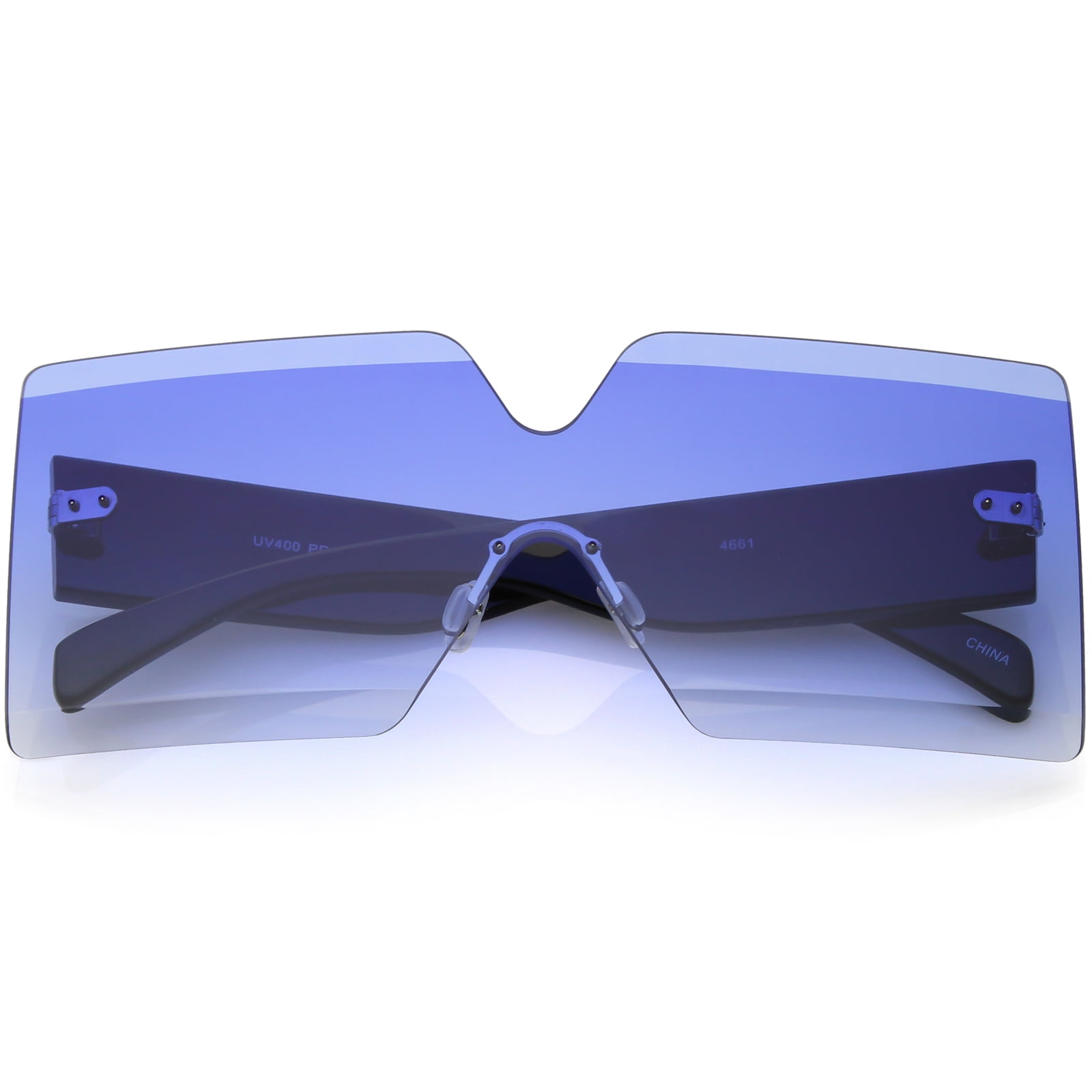 Rimless Shield Sunglasses - Gradient Blue Lenses Blue Mirror Shield Sunglasses For Men Women Rimless... From  main image 3