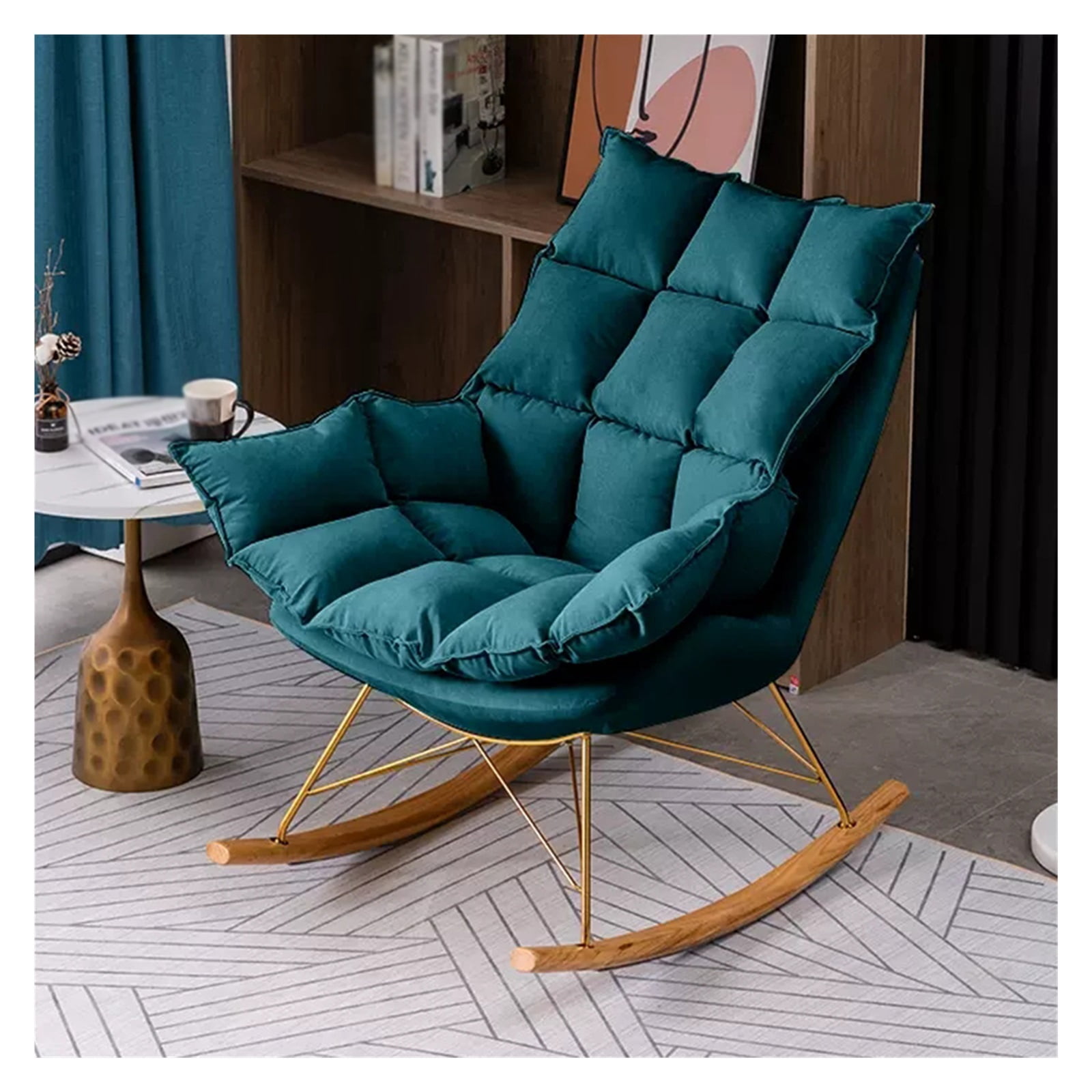 Oversize Rocking Chair Linen Upholstered Nursery Glider Rocker Comfy ...