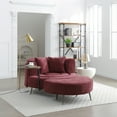 thumbnail image 1 of Oversize Round Barrel Chair with Ottoman, Extra Large Living Room Seating Set in Burgundy Chenille Fabric for Spacious Comfort, 1 of 7