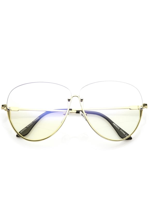 Oversize Semi-Rimless Eyeglasses Clear Lens Metal Frame Rivet Details 64mm