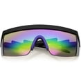thumbnail image 1 of Oversize Semi Rimless Goggle Shield Sunglasses Mirrored Lens 60mm (Black Blue / Rainbow), 1 of 4
