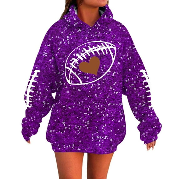 Oversize Sequin Print Sweatshirt Football Hoodie Tops Rugby Print Graphic Long Sleeve Loose Fit Pullover Tops