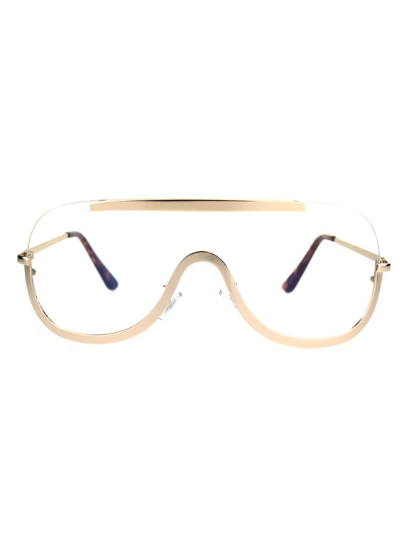 Oversize Shield Luxury Clear Lens Exposed Lens Aviator Fashion Glasses Gold
