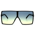 thumbnail image 1 of Oversize Shield Rectangular Robotic Futuristic Flat Top Mob Sunglasses Black Green Yellow, 1 of 4