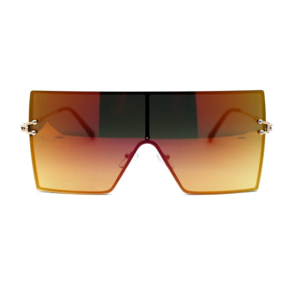 Oversize Shield Square Rimless Rectangle Flat Top Sunglasses Gold Orange Mirror