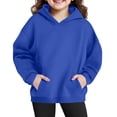 thumbnail image 1 of Oversize Shirts for Teen Girls New Fleece Hoodies for Teen Girls Trendy Long Sleeve Causal Pullover Tops Cute Hooded Sweatshirt with Pocket Blue 7 Years, 1 of 5