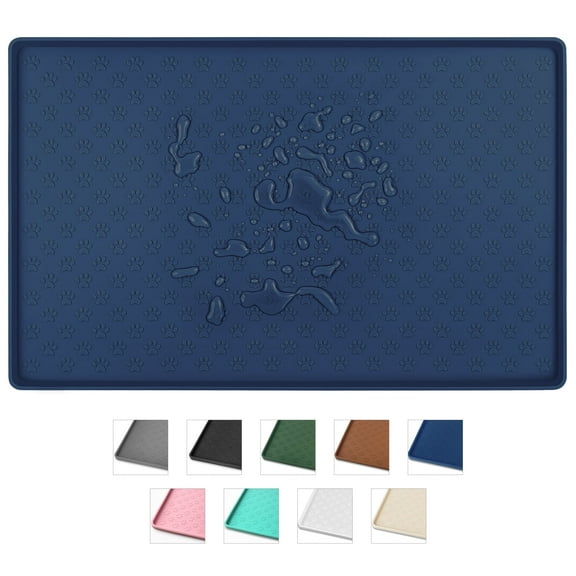 Oversize Silicone Pet Feeding Mat for Dogs and Cats, High-Lips Pet Placemat Non-Slip Waterproof Bowl Mats, Puppy Dish Tray Mat Suitable for Small Medium Large Pets, NavyBlue