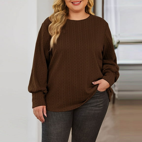 Oversize Solid Color Sweaters for Women Crew Neck Casual Loose Fit Lightweight Pullover Fashion Tops Fall 2025 (2XL, Coffee)