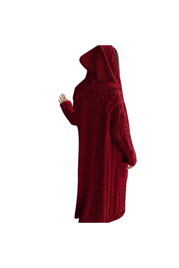 Oversize Sweaters for Women Plus Size Cable Knit Long Cardigan Open Front Long Sleeve Hooded Jacket Coat with Pocket