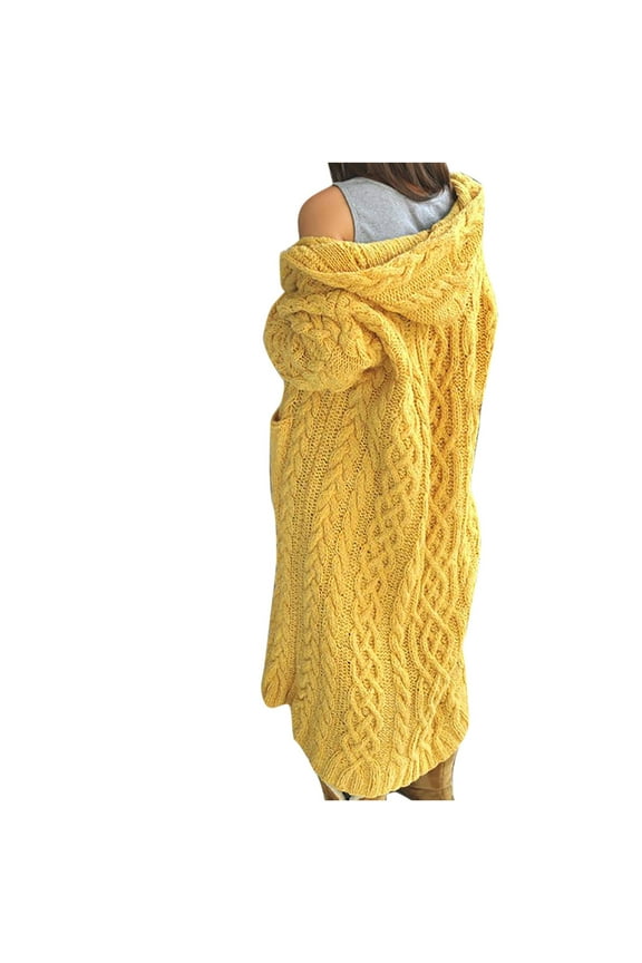 Oversize Sweaters for Women Plus Size Cable Knit Long Cardigan Open Front Long Sleeve Hooded Jacket Coat with Pocket