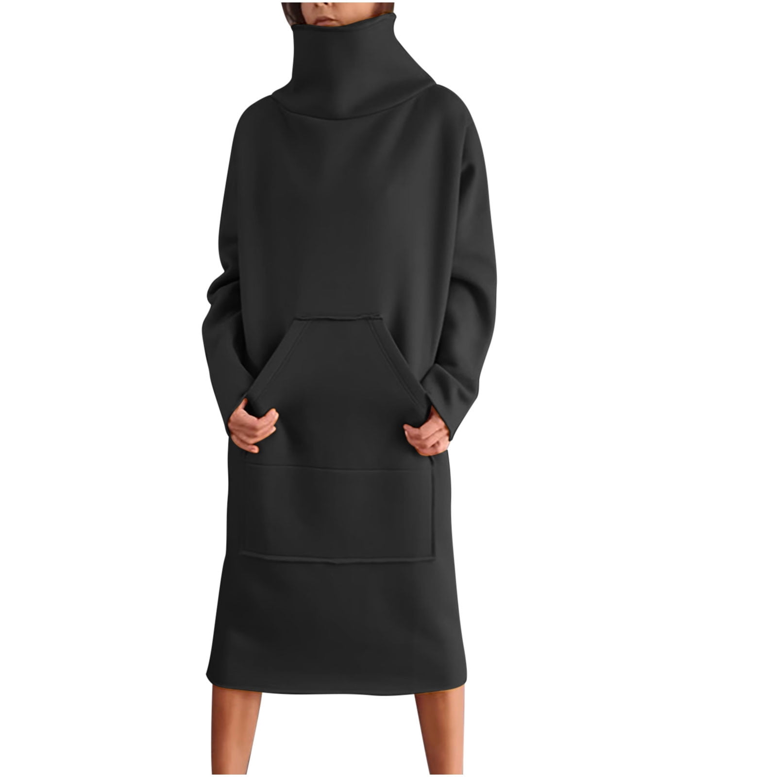 Oversize Sweatshirt Dress Women Long Length Turtle Neck Loose Casual