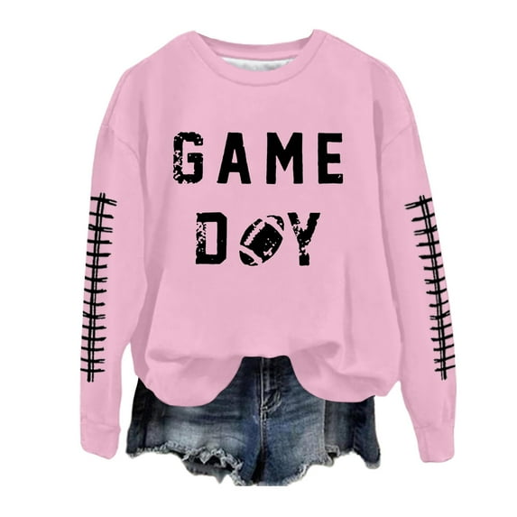 Oversize Sweatshirts for Women Rugby Letter Graphic Football Long Sleeve Crew Neck Preppy Clothes 2025 Pink