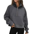 thumbnail image 1 of Oversize Sweatshirts for Women Solid Half Zipper Stan Collar Long Sleeve Casual Cropped with Pocket Preppy Clothes 2025 Grey, 1 of 3