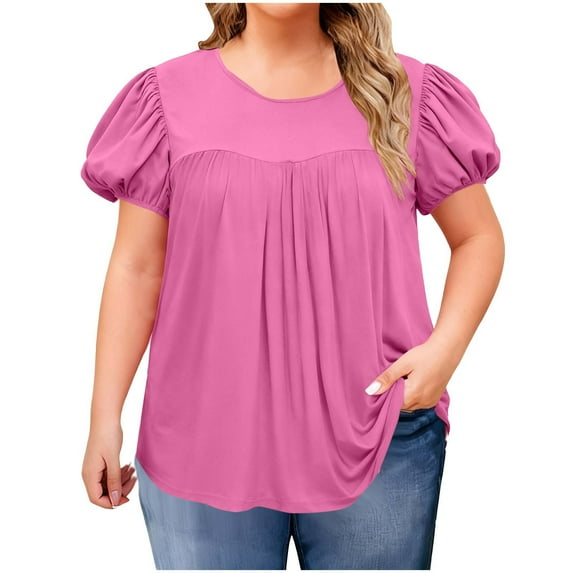 Oversize T-Shirt for Women Fashion Ruffled Sleeve Round Neck Tops Summer Short Sleeve Casual Blouses