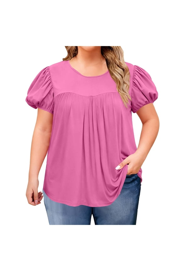Oversize T-Shirt for Women Fashion Ruffled Sleeve Round Neck Tops Summer Short Sleeve Casual Blouses