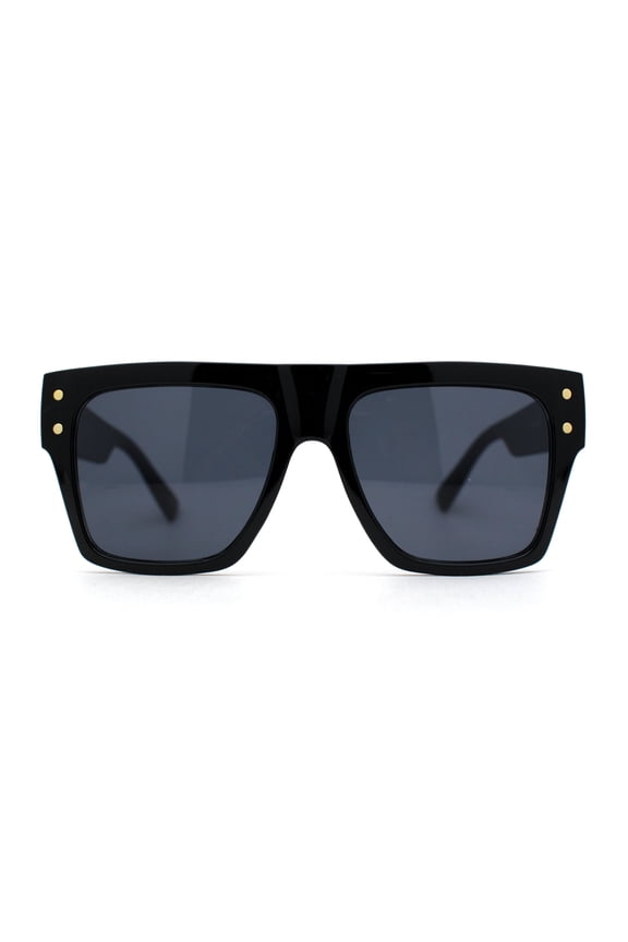 Oversize Thick Plastic Horn Rim Flat Top Sunglasses All Black