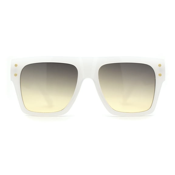 Oversize Thick Plastic Horn Rim Flat Top Sunglasses White Black Yellow