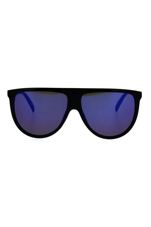 Oversize Thin Plastic Flat Top Mob Reflective Color Mirror Lens Sunglasses Black Blue
