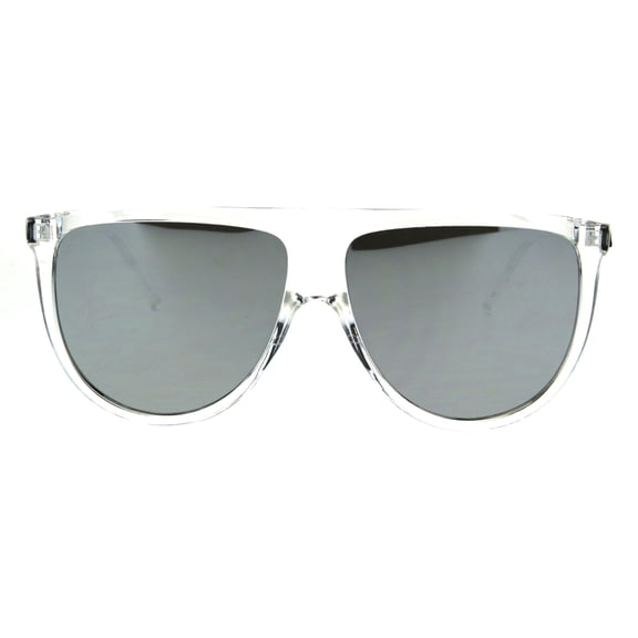 Oversize Thin Plastic Flat Top Mob Reflective Color Mirror Lens Sunglasses Clear Silver Mirror