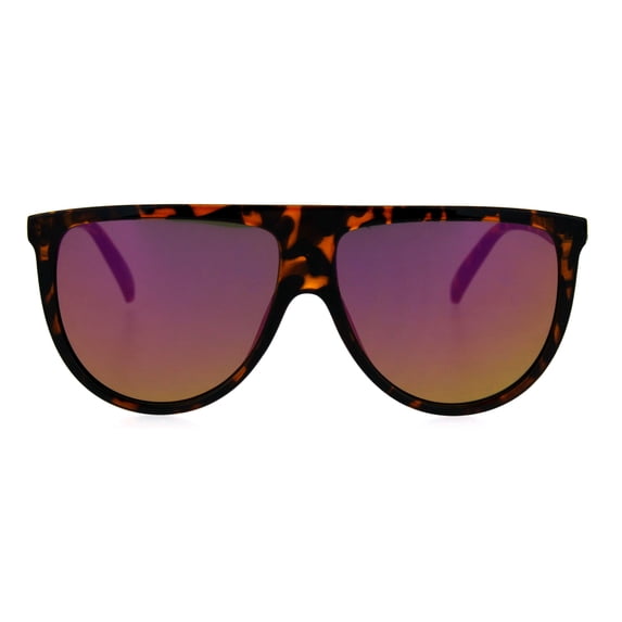 Oversize Thin Plastic Flat Top Mob Reflective Color Mirror Lens Sunglasses Tortoise Purple