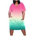 thumbnail image 1 of Oversize Tshirt Dress for Women Casual Plus Size V Neck Short Sleeves Loose Fit Summer Midi Tunic Dresses with Pockets, 1 of 5