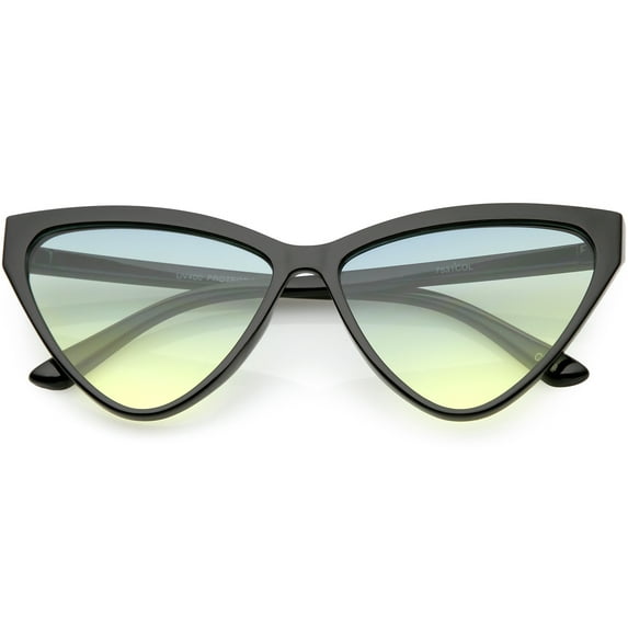 Oversize Vintage Cat Eye Sunglasses Color Tinted Lens 59mm (Black / Blue Yellow)