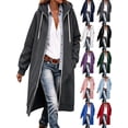 thumbnail image 1 of Oversize Winter Coats for Women, Women's Fashion Large Size Solid Color Zipper Hooded Plus Velvet Thickened Long Sleeve Jacket Dark Gray M, 1 of 6