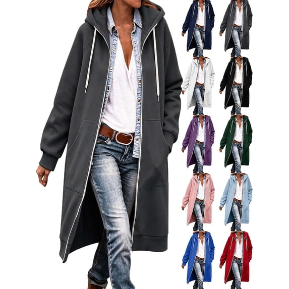 Oversize Winter Coats for Women, Women's Fashion Large Size Solid Color Zipper Hooded Plus Velvet Thickened Long Sleeve Jacket Dark Gray M
