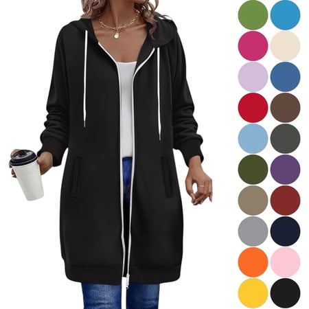 sovlvnd Oversize Winter Coats for Women, Women's Fashion Large Size Solid Color Zipper Hooded Plus Velvet Thickened Sweater Drop Shoulder Long Sleeve Jacket
