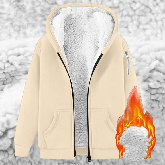 Oversize Winter Coats for Women, Women's Fashion Large Size Solid Color Zipper Hooded Plus Velvet Thickened Sweater Drop Shoulder Long Sleeve Jacket