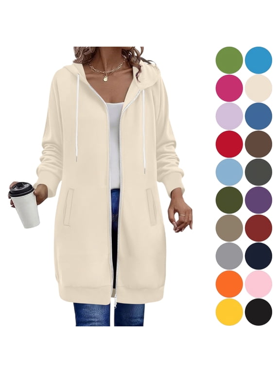 Oversize Winter Coats for Women, Women's Fashion Large Size Solid Color Zipper Hooded Plus Velvet Thickened Sweater Drop Shoulder Long Sleeve Jacket