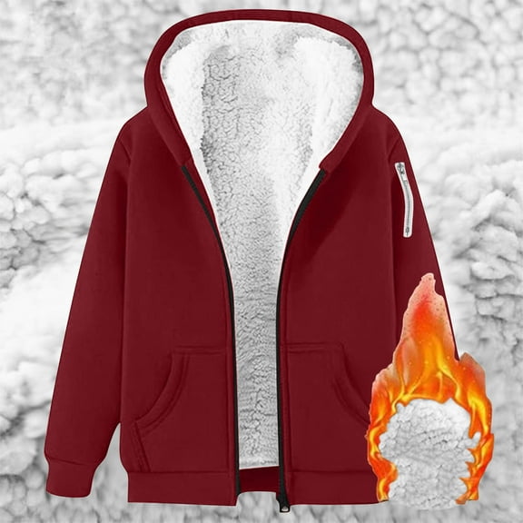 Oversize Winter Coats for Women, Women's Fashion Large Size Solid Color Zipper Hooded Plus Velvet Thickened Sweater Drop Shoulder Long Sleeve Jacket