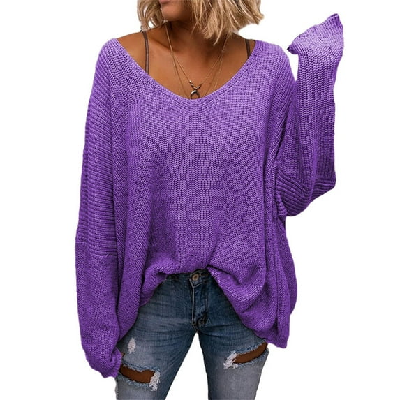 Oversize Women V-Neck Loose Casual Knit Sweater