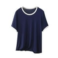 thumbnail image 1 of Oversize Women's Sleep T-Shirt 2026 Summer Short Sleeve Pajamas Shirts Crewneck Loose Casual Soft Tops,Blue,XXL, 1 of 6