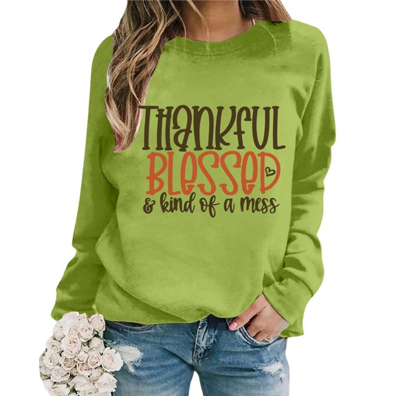 Oversize Women's Sweatshirt Long Sleeve Crewneck Letter Printed Lightweight Loose Blouse Top Casual Comfortable Soft Fabric