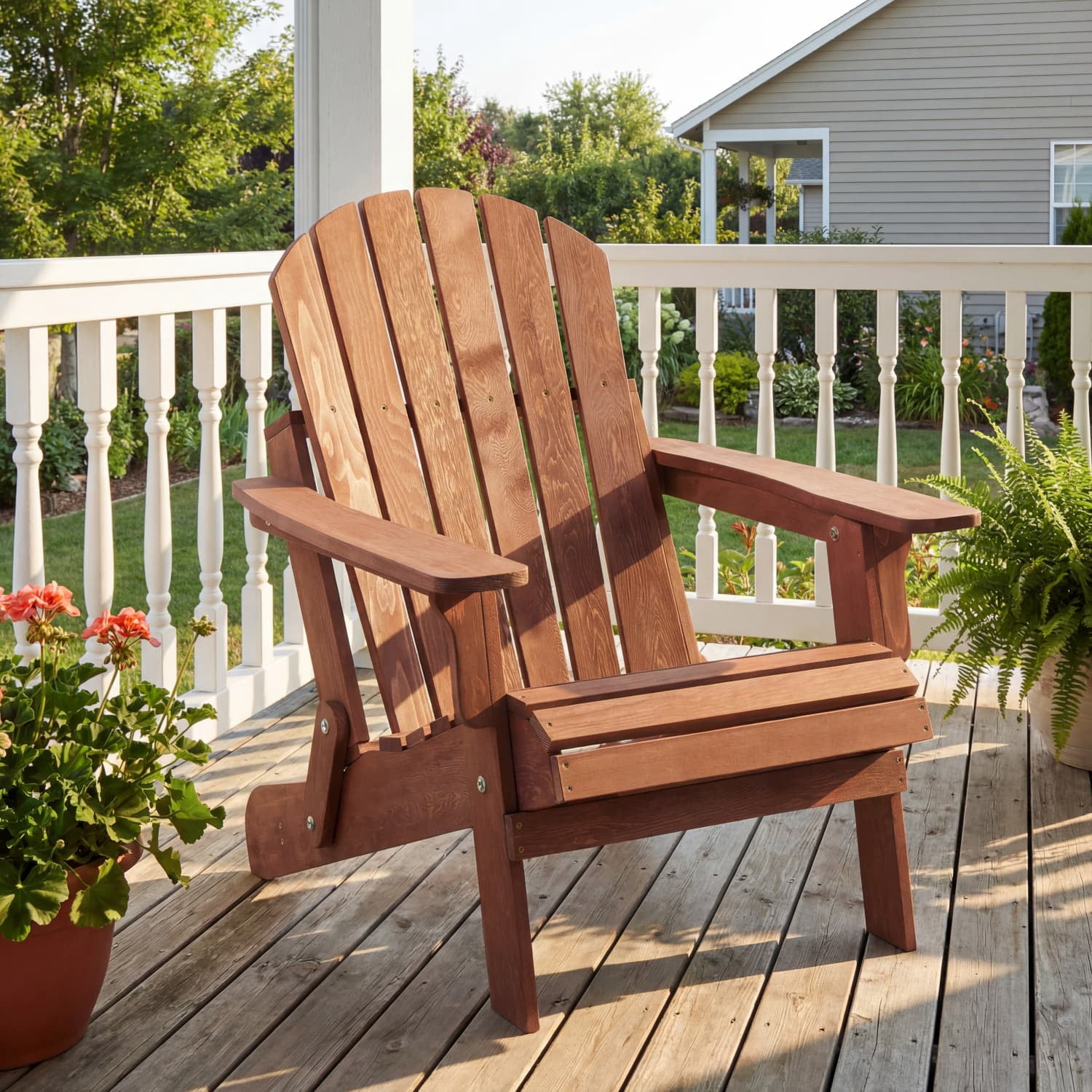 Oversize Wooden Folding Adirondack Chair, Pre-Assembled Backrest & Seatboard Hemlock Wood Patio Chair, 330lbs Capacity Foldable Lounge Chair for Garden Backyard Porch Pool Deck Firepit