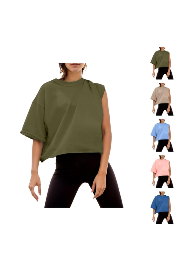 Oversize Workout Crop Tops for Women Summer Casual Short Sleeve Drop Shoulder Boxy T-Shirts Basic Loose Yoga Running Tees