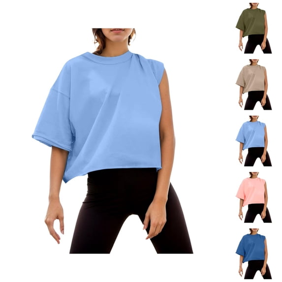 Oversize Workout Crop Tops for Women Summer Casual Short Sleeve Drop Shoulder Boxy T-Shirts Basic Loose Yoga Running Tees
